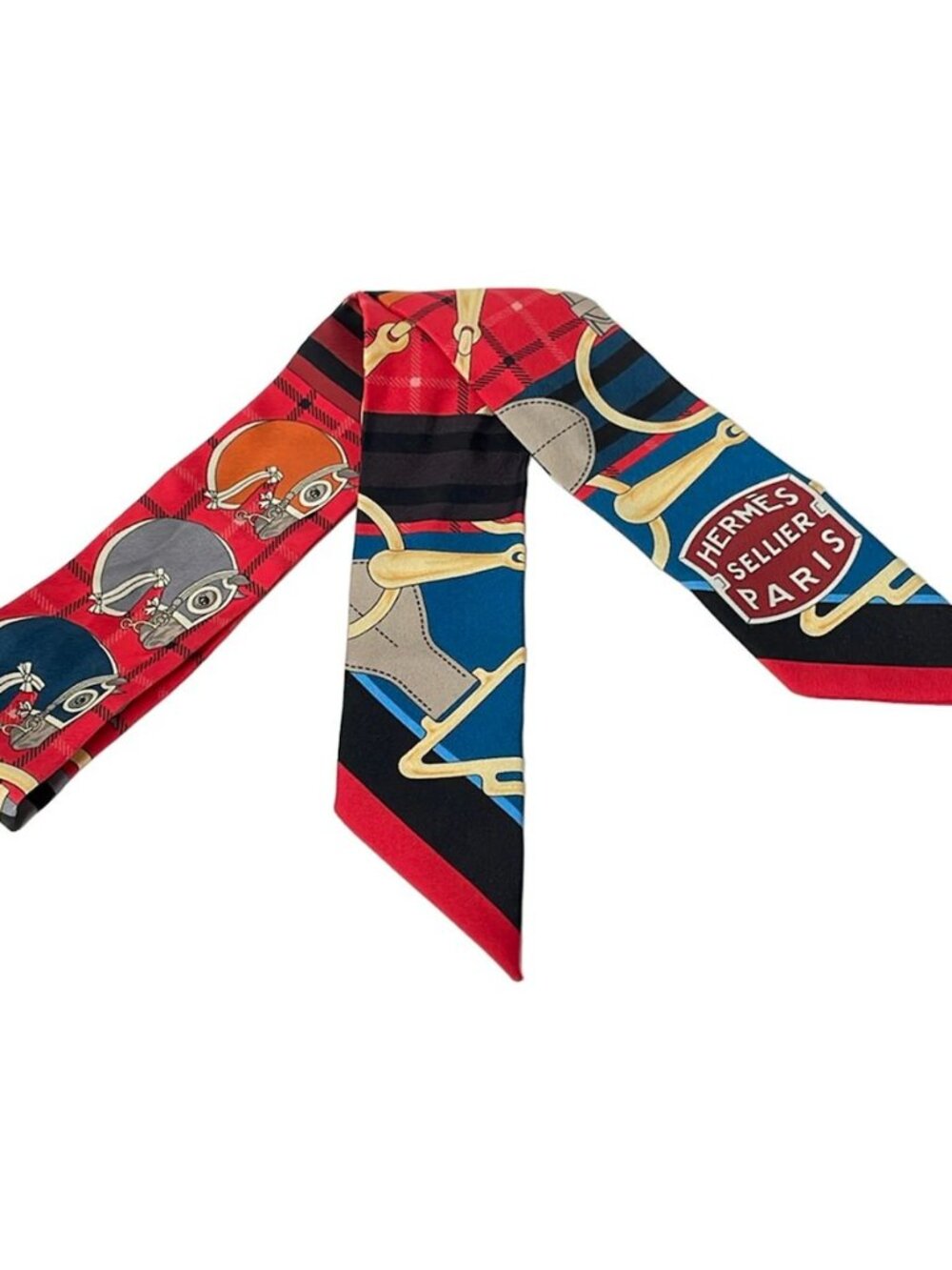 HERMES Twilly Red Gray Beige Multi Scarf
